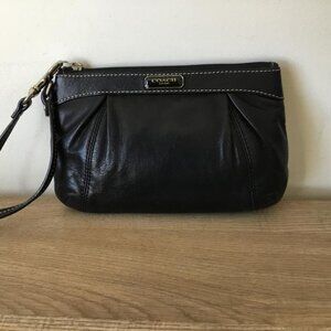 Coach Black Leather Clutch Wristlet with Purple Lining
